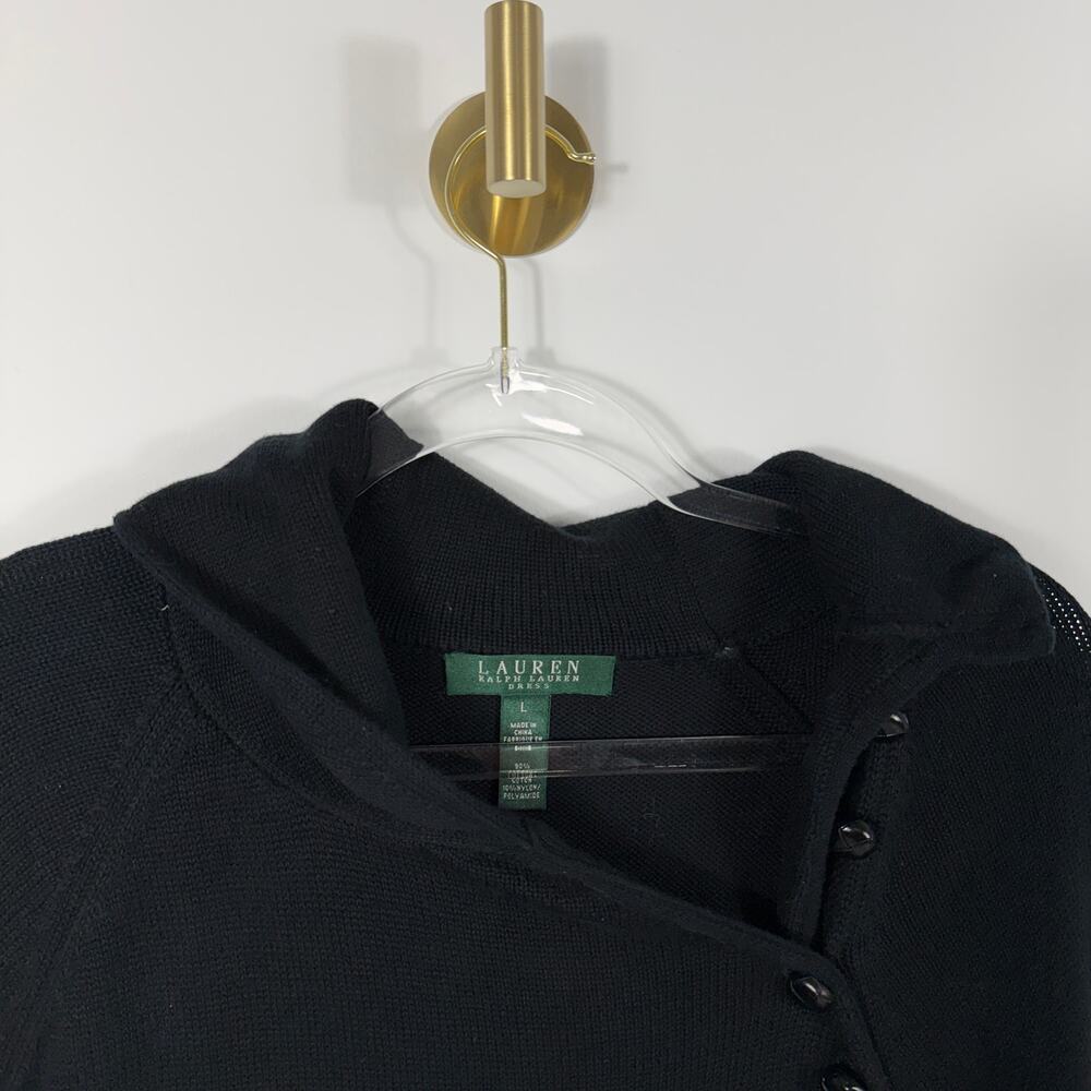LAUREN Ralph Lauren Knit Dress Size Med Black with Leather Elbow Patches - Picture 3 of 6